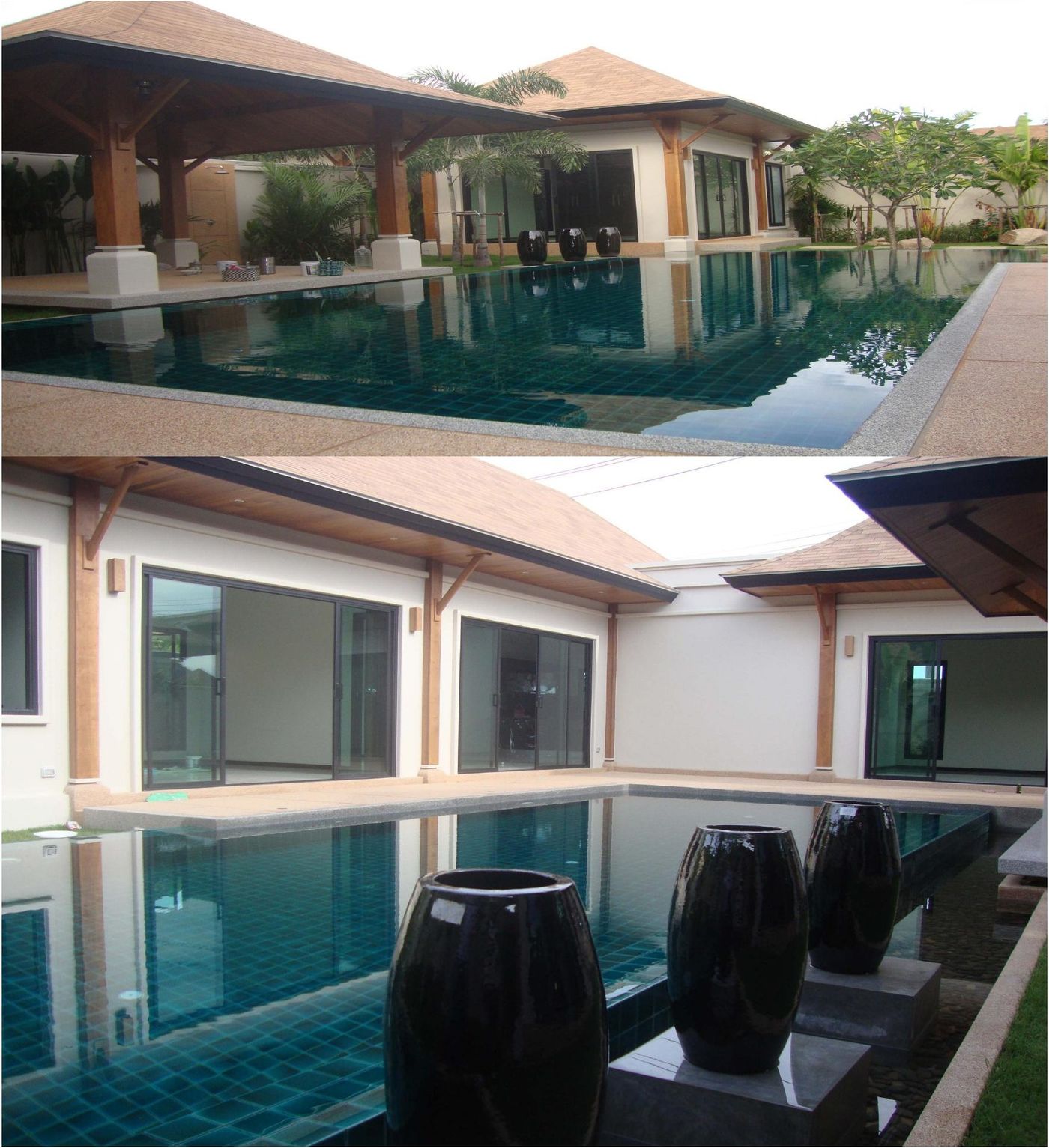 Villa Nomjai, twin infinity pools and pavilion