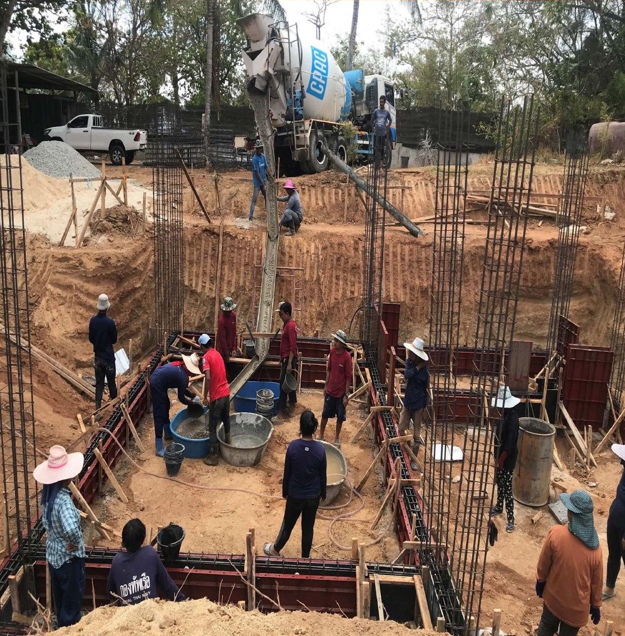 Concrete pour with construction crew