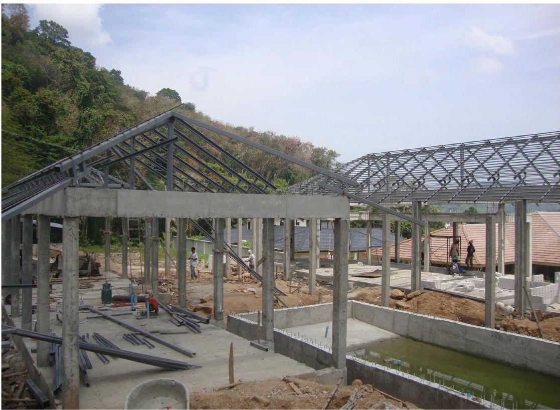Steel roof structure under construction
