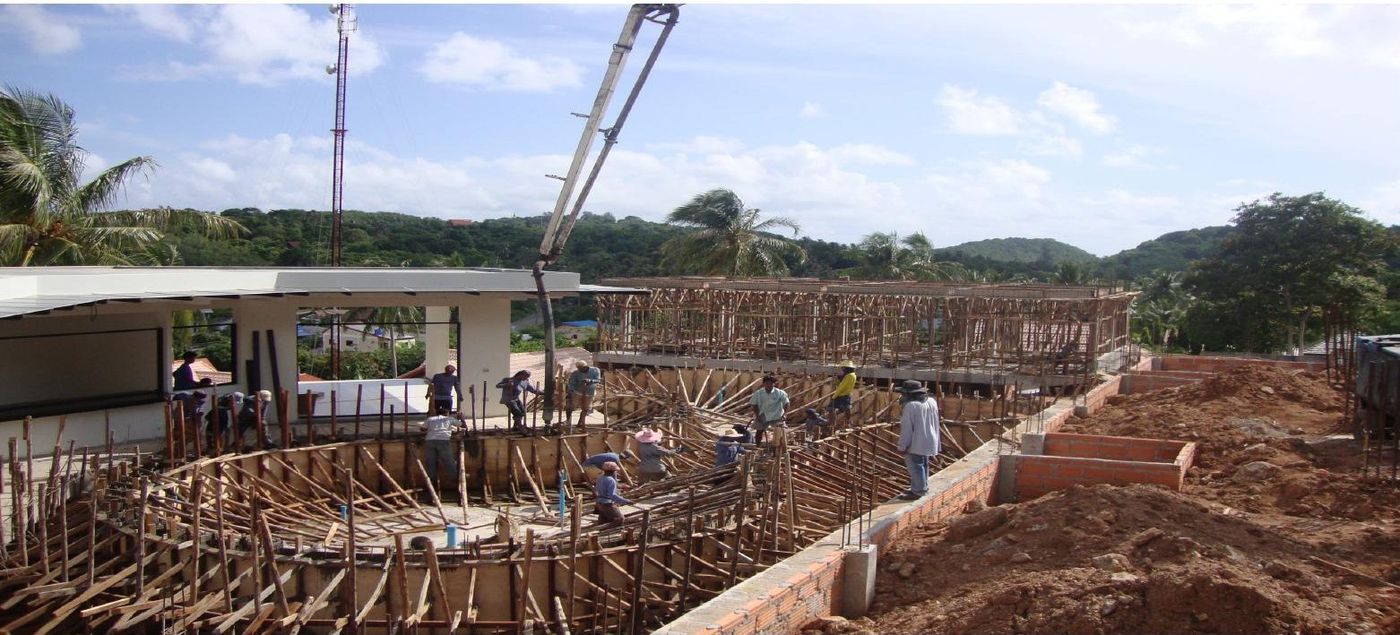 Excavation and rebar formwork with sea view